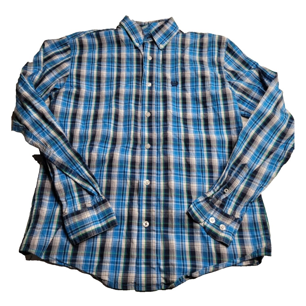 Cinch Boy's Button Down‎ Shirt XL 14 Long Sleeve Blue Plaid
